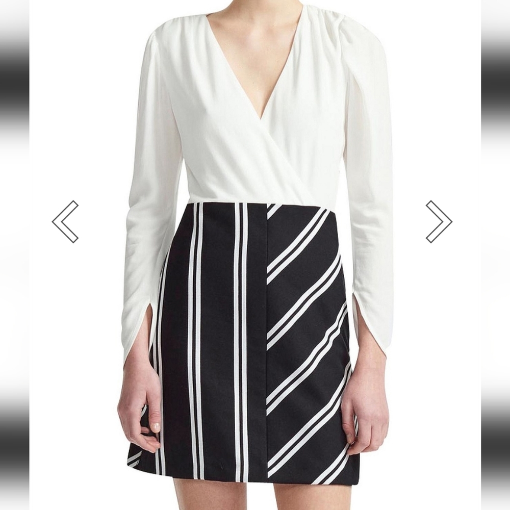 NWT Maje Rolim Blanc Casse Robe Black White V-Neck Dress - US 6